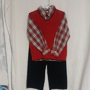 Cozy Red Plaid Kids Sweater Vest Set